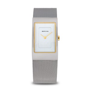 Bering bicolor stalen rechthoekig dames horloge met stalen milanaise band - 211136