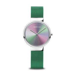 Bering horloge " Anniversary 1 " met stalen kast, de milanaise band is groen gecoat en een meerkleurige wijzerplaat - 212900