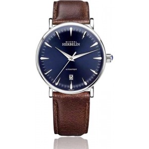 Michel Herbelin horloge " Classique Inspiration Automatique " open achterdeksel, zwitsers uurwerk, saffierglas, blauwe wizerplaat en voorzien van een lederen band; 1647/AP15BR - 213745