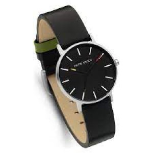 Jacob Jensen horloge model 172 Timeless Nordic, zwart wijzerplaat + saffierglas en voorzien van lederen band met groen accent - 214747