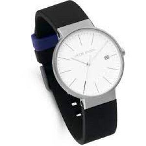 Jacob Jensen horloge model 180 Timeless Nordic, zilverkleurige wijzerplaat + blauw accent + saffierglas en voorzien van rubberen band - 214752