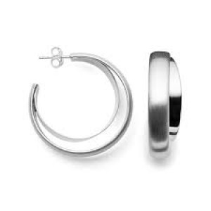 Bastian fantasie oorstekers, 3/4 stekercreool met dubbele banen mat + poli, ca 34 mm x 6 mm - 213955