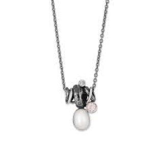 Rabinovich zilveren fantasie hanger " Glamorous Pearl " met parel, zirconia en roze quartz aan een meerrijig stalen draden collier 45 cm met bajonetsluiting - 213897