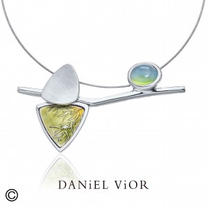 Daniel Vior hanger, gerhodineerd zilver, Eucalipto, maansteen en groen emaille - 214578
