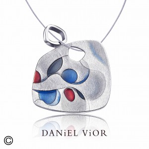Daniel Vior hanger, gerhodineerd zilver, Psicodelia, in rood-blauw emaille - 214582