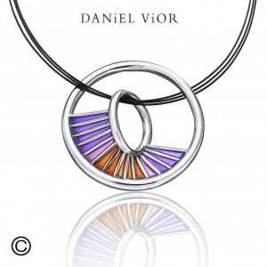 Daniel Vior hanger, gerhodineerd zilver, Equinox in aqua blauw emaille - 214586