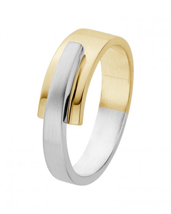 handgesmeed Nol ring waarvan onderste helft 14 krt warme kleur geelgoud en bovenste helft is vervaardigd van argentium zilver, model AU/ARG81127.5 - 214629