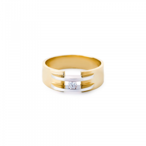 14 krt bicolor gouden R&C ring model 53-S waarin 1 briljant geslepen diamant van 0.03 ct Si/R - 211809