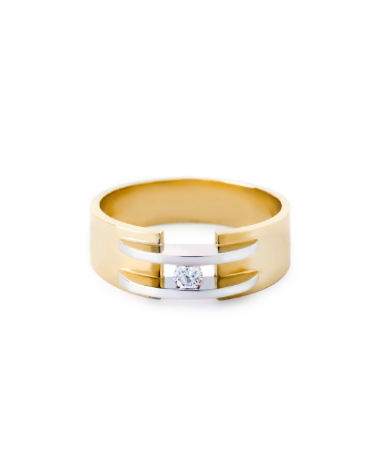 14 krt bicolor gouden R&C ring model 53-S waarin 1 briljant geslepen diamant van 0.03 ct Si/R - 211809