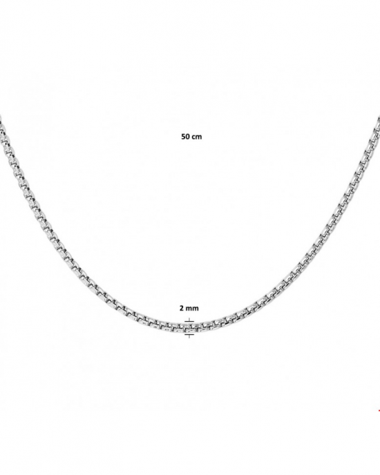 zilveren rond collier venetiaanse schakel 2 mm dik gerhodineerd 50 cm, voorzien van een karabijnhaak - 209939