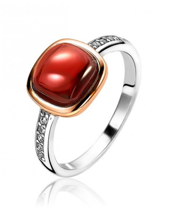 Zinzi zilveren ring rosé vierkant rood met zirc. op maat 54 - 209838