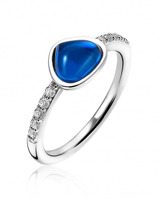 Ruwe slaap Extractie Groot Zinzi ring zilver - Zinzi zilveren ring met blauwe steen en zirkonia&#39;s  ZIR1759B op maat 54
