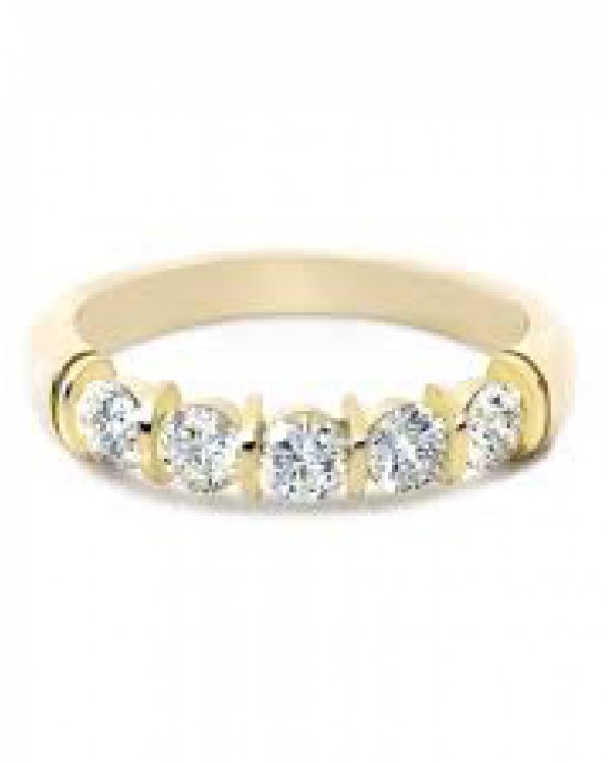 14 krt geelgouden R & C fantasie alliancering model Romance met 5 briljant geslepen diamanten welke in " balkjeszetting" zijn gezet totaal 0,37 crt. P/W - 209237