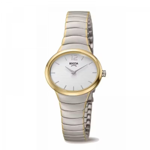 Boccia titanium bicolor dames horloge , ovale kast , lichte wijzerplaat, model 3280-03 - 209281