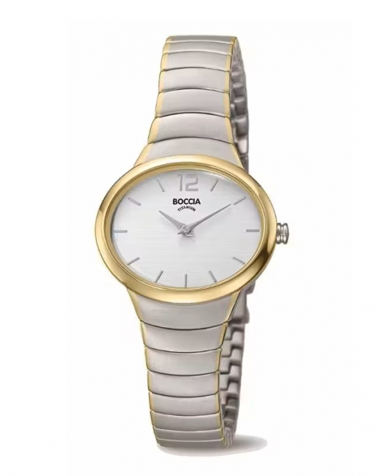 Boccia titanium bicolor dames horloge , ovale kast , lichte wijzerplaat, model 3280-03 - 209281