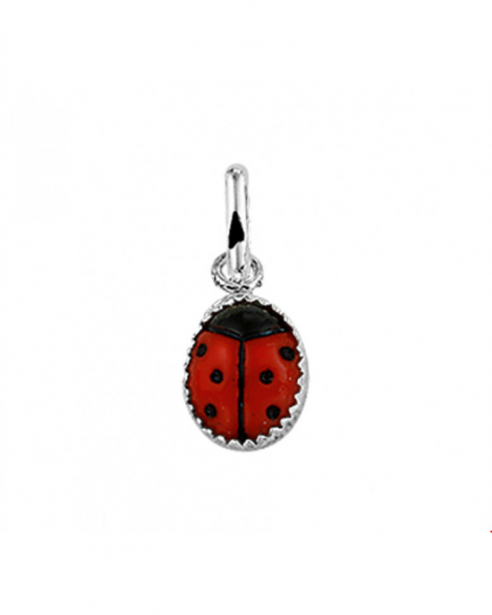 Zilveren hangertje, rood lieveheersbeestje - 17372