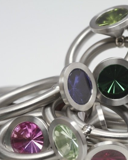 Swivel edelstalen ring, nr.10, met staal - 27153