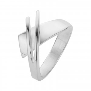 NOL handgesmede zilveren ring, v-vorm,2 smalle banen over brede gladde gedeelte, model AG08127-7 - 29466