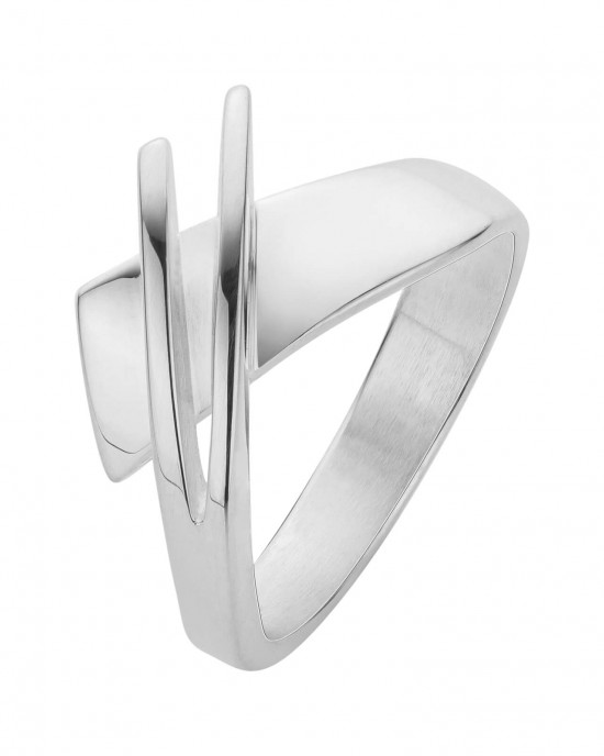 NOL handgesmede zilveren ring, v-vorm,2 smalle banen over brede gladde gedeelte, model AG08127-7 - 29466