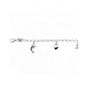 zilveren bedelarmband incl 5 bedeltjes ( gesoldeerd ), lengte 15 cm - 32722