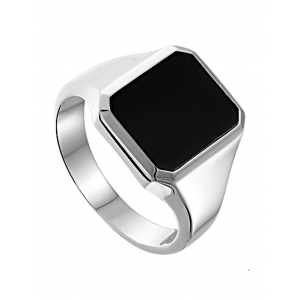 zilveren ring met achtkantige onyx - 36043