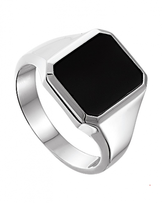 zilveren ring met achtkantige onyx - 36043