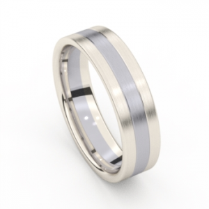 aurodesin partnerring, combinatie van twee banen 18 karaats natuurlijke kleur witgoud met een baan palladiumin het midden, Refnr.  8693-pd 55 op maat 21, 5.5 mm breed - 26972