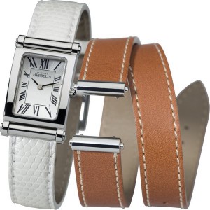 Michel Herbelin horloge model " Antares " met witte leren band en extra lange wikkelband bruin - 40024