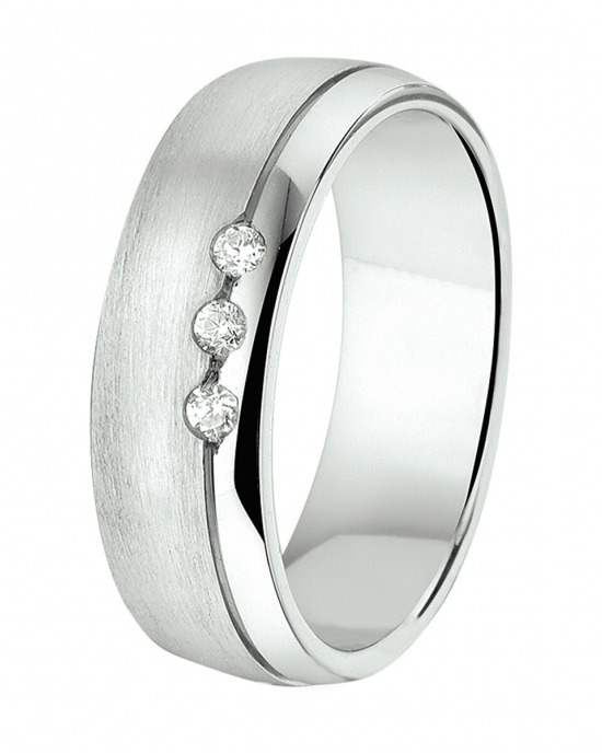 zilveren gerhodineerde amorio partnerring met 1 zirconia - 200601