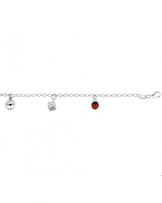 Zilveren bedelarmbandje met 4 bedels eraan gesoldeerd, zwaardere uitvoering op 17 cm - 200654