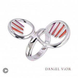 zilveren Daniel Vior fantasie ring " Palma " met rood emaille - 201289