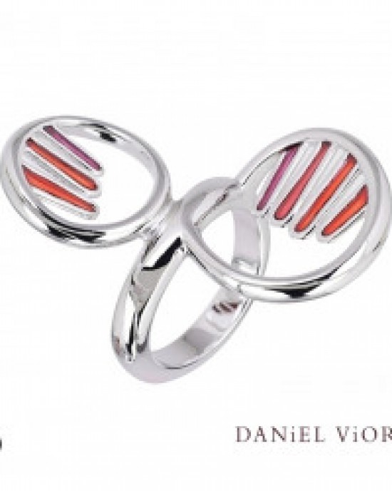 zilveren Daniel Vior fantasie ring " Palma " met rood emaille - 201289