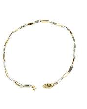 14 krt geel-witgouden Monzario fantasieschakel armband, langwerpige schakeltjes om en om geel-witgoud, nr. 865a , lengte 19 cm x ca 2,2 mm en voorzien van een draaibare karabijnhaak - 301278
