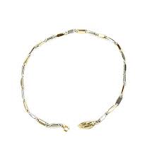 14 krt geel-witgouden Monzario fantasieschakel armband, langwerpige schakeltjes om en om geel-witgoud, nr. 865a , lengte 19 cm x ca 2,2 mm en voorzien van een draaibare karabijnhaak - 301278