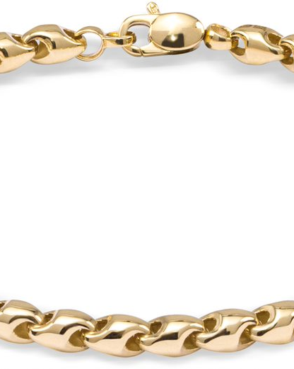 14 krt geelgouden Monzario fantasie schakelarmband, rond tonvormige schakels van ca 4,3 mm, lengte 19,5 cm refnr 838a Geel - 301279
