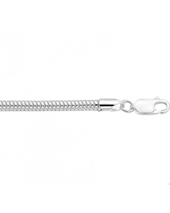 Zilveren volle slangcollier 45 cm en 4 mm dik voorzien van karabijnhaak - 302010