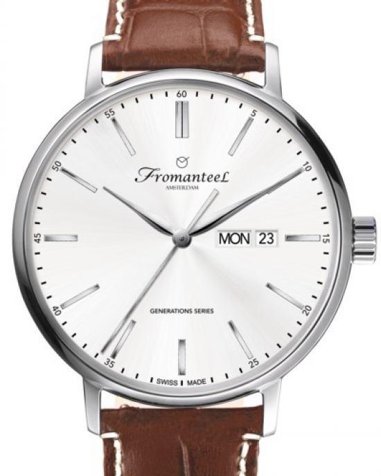 Fromanteel Swiss made horloge Generations Day Date White, stalen kast en lederen band, saffier glas en 5 atm WD - 302350