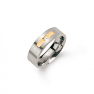 Boccia bicolor titanium ring model 0101-08 met 1 briljant 0.03 crt P/W - 203186