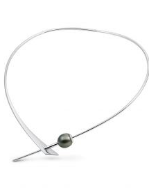 NOL handgesmede zilveren buisapplique voorzien van donkere tahitiparel - 203885