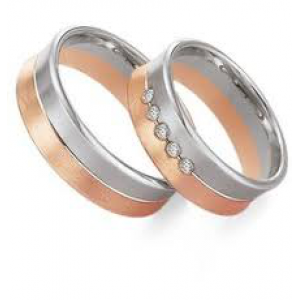 14 karaats wit-en roségouden Gettmann partnerring, model 8335,55 mm met 1 briljant 0.015 crt Si/TW op maat 17,5 - 204472