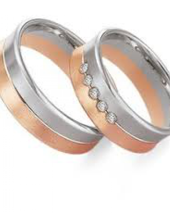 14 karaats wit-en roségouden Gettmann partnerring, model 8335,55 mm met 1 briljant 0.015 crt Si/TW op maat 17,5 - 204472