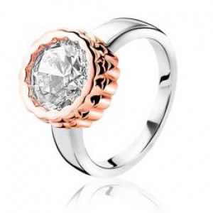Zilveren Zinzi ring met zirkonia, deels rosé verguld, refnr :  1182D56 - 204555