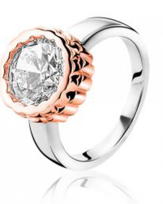 Zilveren Zinzi ring met zirkonia, deels rosé verguld, refnr :  1182D56 - 204555