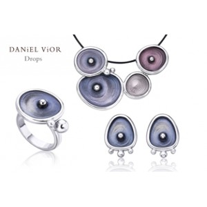 Daniel Vior zilveren ring model Drops met blauw emaille - 204503
