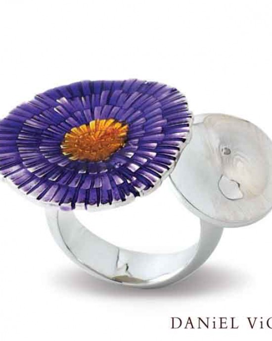 Daniel Vior zilveren ring model Solaris paars en oranje emaille - 204517