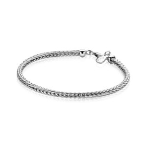 zilveren en gerhodineerde Zinzi 4-kanten vossenstaart schakelarmband ca 3mm, ZIA1124 - 204608