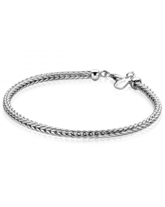 zilveren en gerhodineerde Zinzi 4-kanten vossenstaart schakelarmband ca 3mm, ZIA1124 - 204608