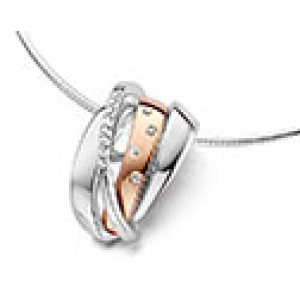 eNGi 14 krt bi-colour gouden ( wit-rosé ) fantasie briljanthanger, modern en verfraaid met 12 briljant geslepen diamanten, 0,07 crt Si/TW - 303866