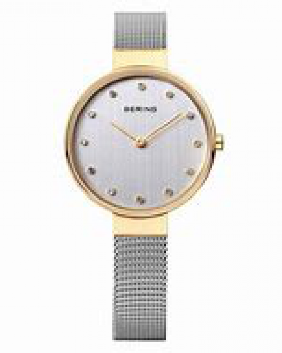 Bering damespolshorloge bi-colour met smalle milanaise band, refnr 12034-010 - 205036