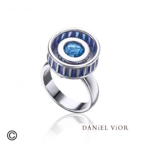 Daniel Vior ring Rodet blauw emaille en zirkonium - 205074